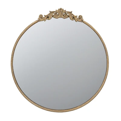 Round Antique Gold Floral Scroll Mirror