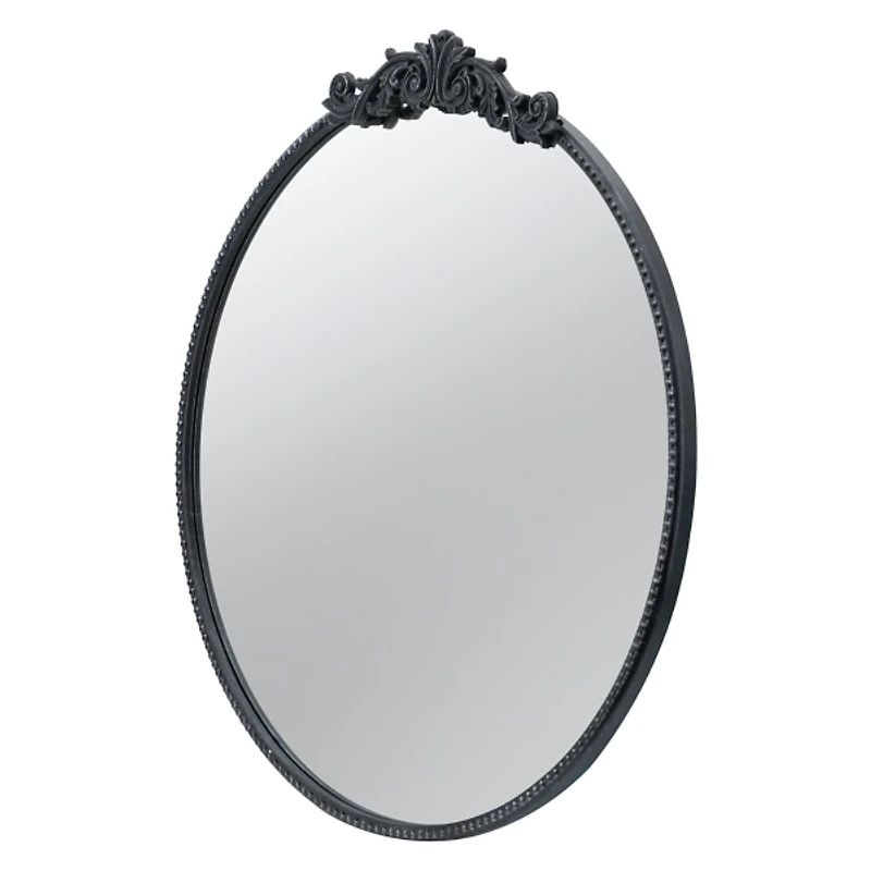 Round Antique Black Floral Scroll Mirror, 32 in.