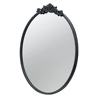 Round Antique Black Floral Scroll Mirror, 32 in.