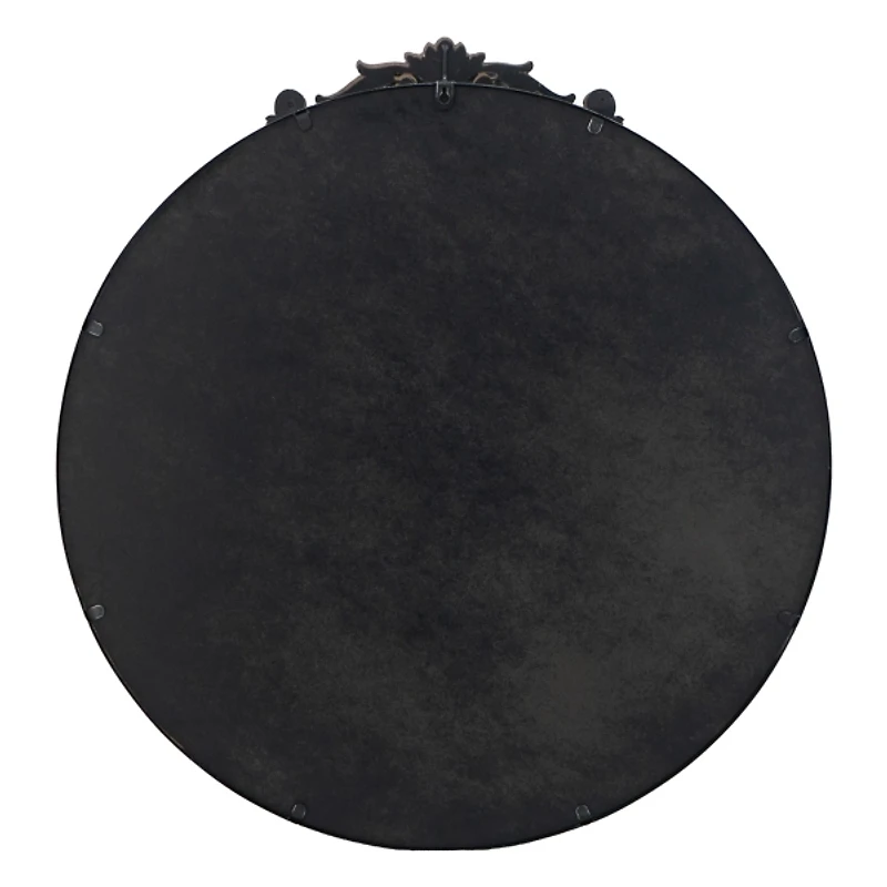 Round Antique Black Floral Scroll Mirror, 32 in.