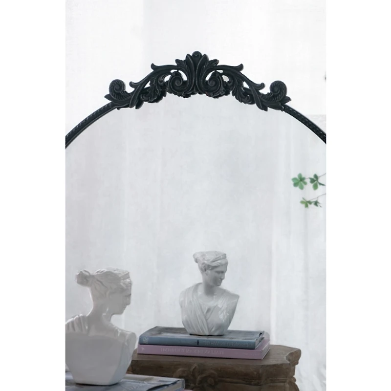 Round Antique Black Floral Scroll Mirror, 32 in.