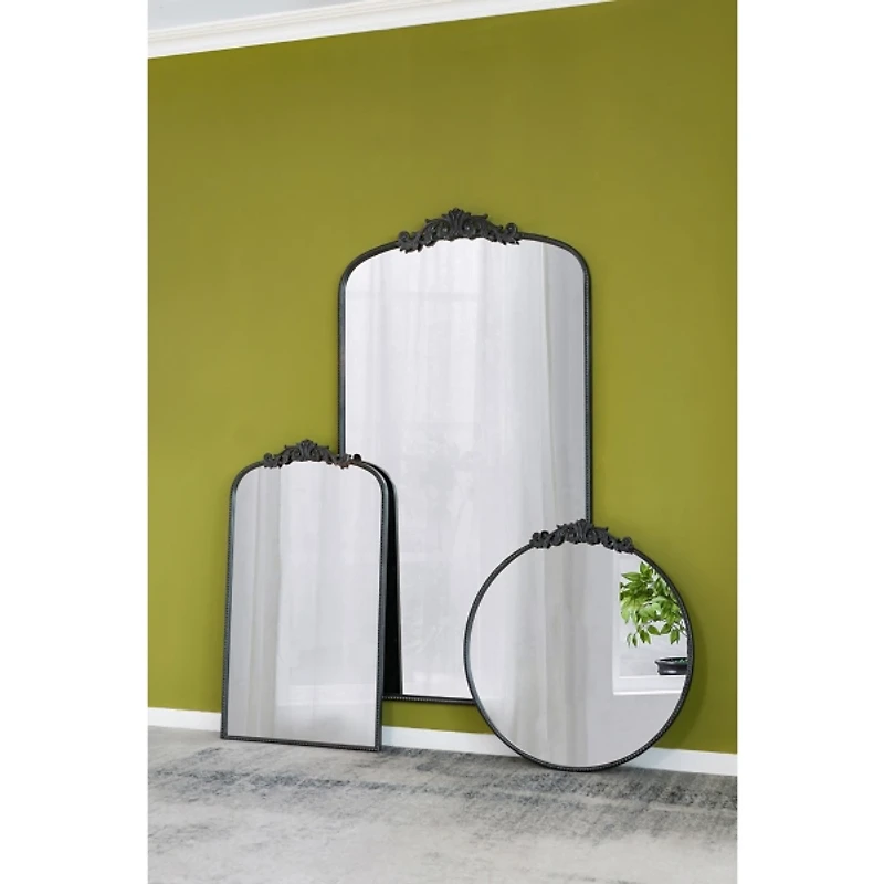 Round Antique Black Floral Scroll Mirror, 32 in.