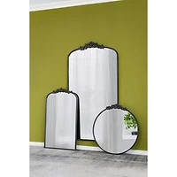 Round Antique Black Floral Scroll Mirror, 32 in.