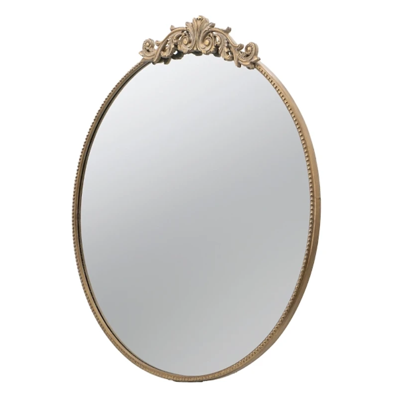 Round Antique Gold Floral Scroll Mirror, 39 in.