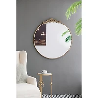 Round Antique Gold Floral Scroll Mirror, 39 in.