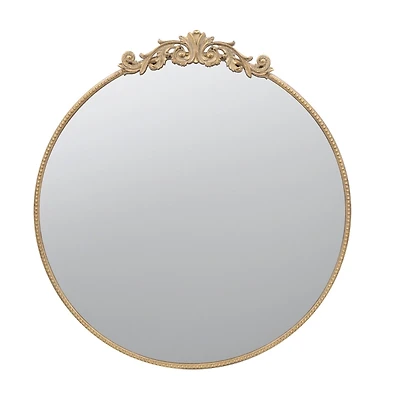 Round Antique Gold Floral Scroll Mirror, 39 in.
