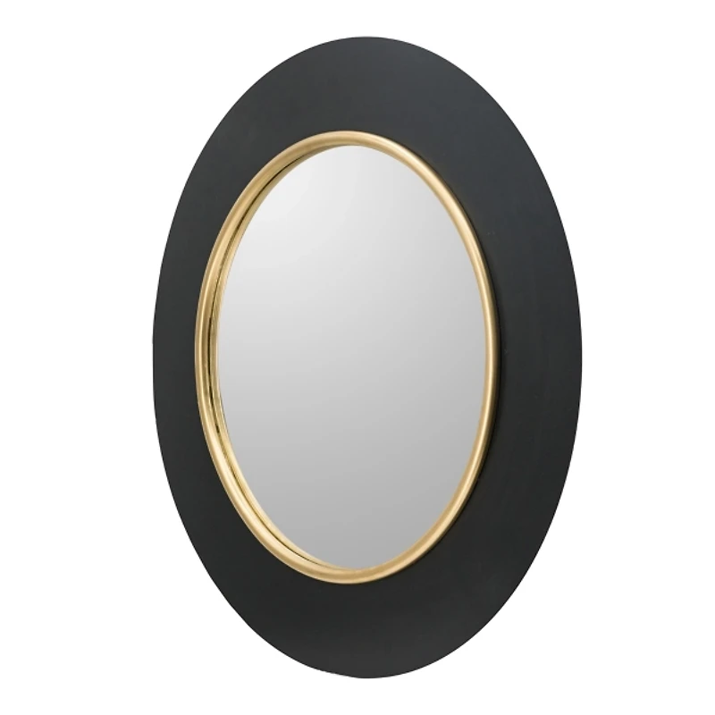 Drew II Black and Gold Round LED Mirror