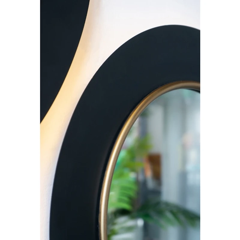 Drew II Black and Gold Round LED Mirror