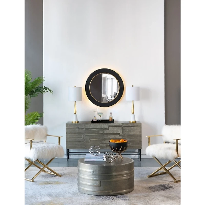 Drew II Black and Gold Round LED Mirror