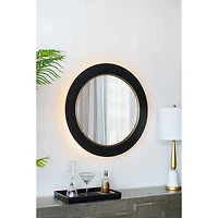 Drew II Black and Gold Round LED Mirror
