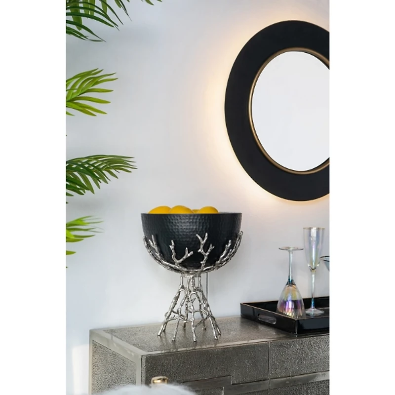 Drew II Black and Gold Round LED Mirror