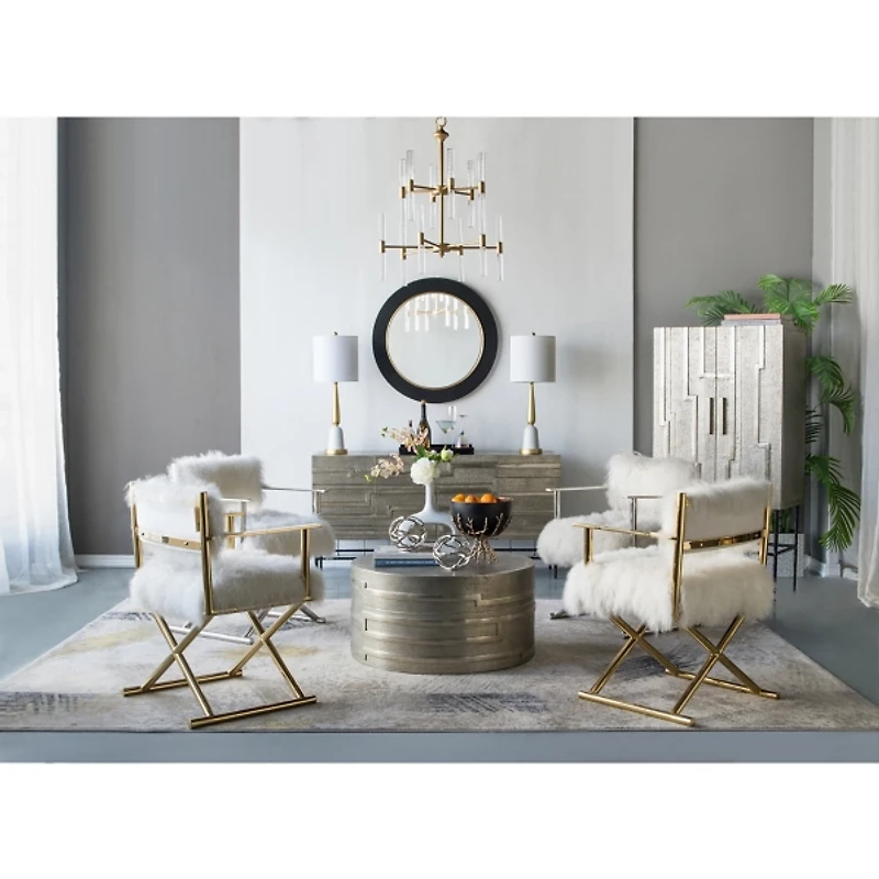 Drew II Black and Gold Round LED Mirror