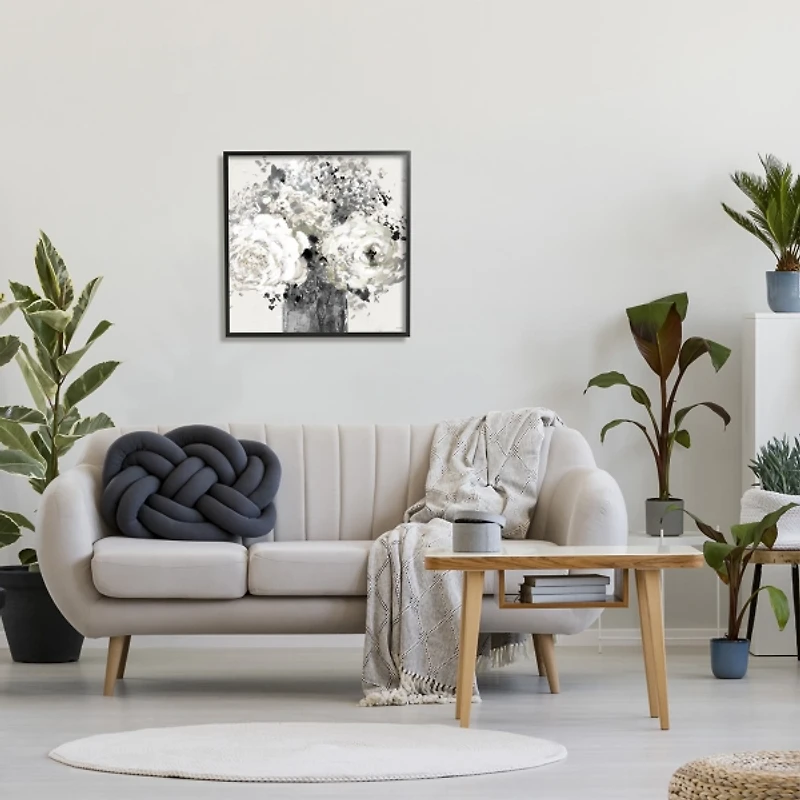 Black and Cream Abstract Floral Canvas Art Print