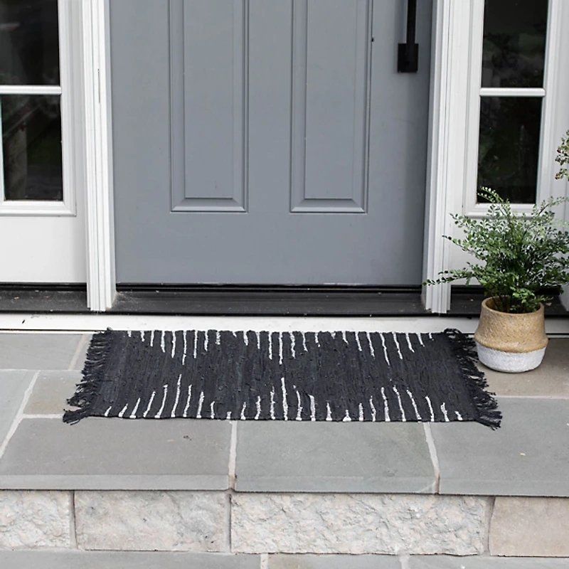 Black Artisanal Leather Diamond Scatter Rug