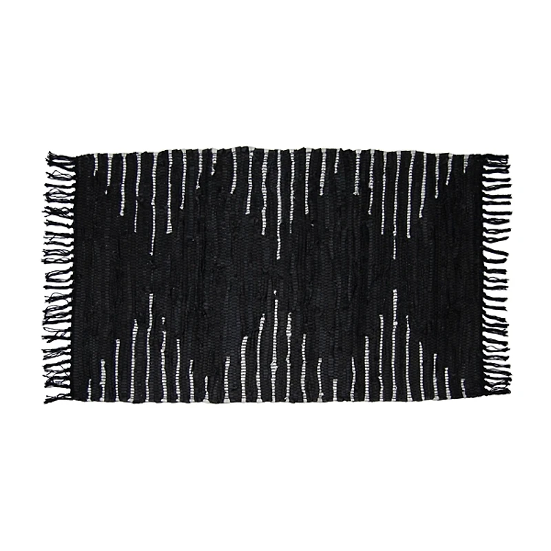 Black Artisanal Leather Diamond Scatter Rug