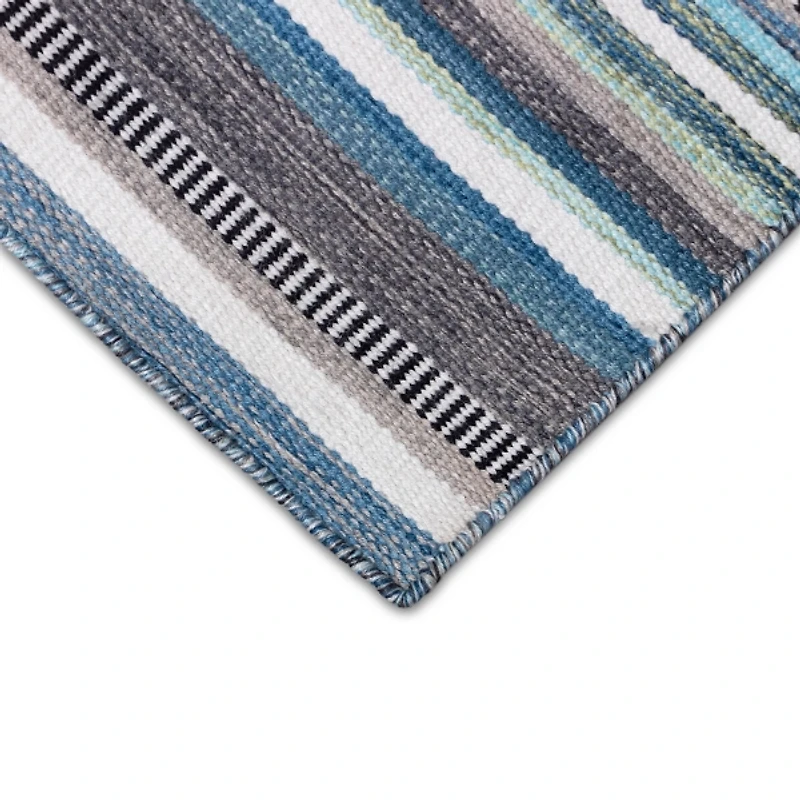 Blue Dhurri Stripe Indoor/Outdoor Area Rug, 7x9