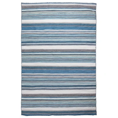 Blue Dhurri Stripe Indoor/Outdoor Area Rug, 7x9