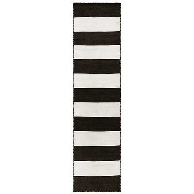 Black Cabana Stripe Indoor/Outdoor Runner, 2x8