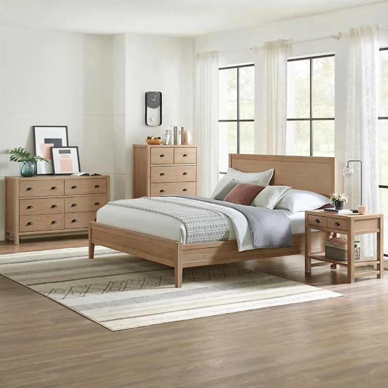 Natural Wood Grain Panel King Bed