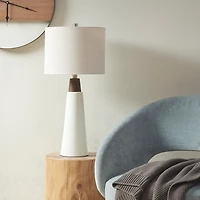 White Ceramic and Wood Cone Table Lamp