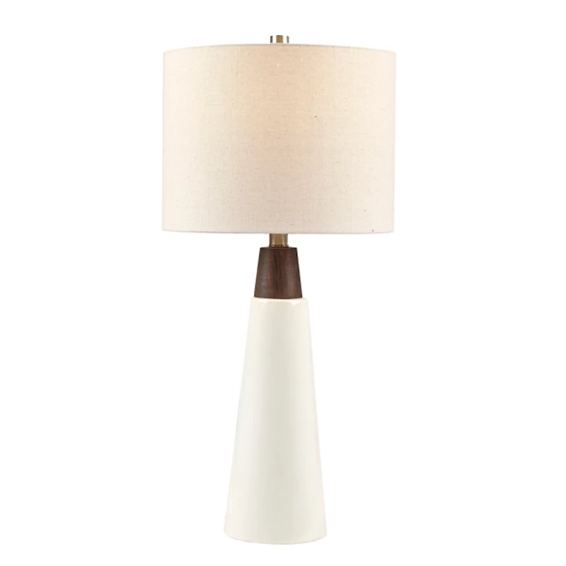 White Ceramic and Wood Cone Table Lamp