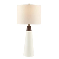 White Ceramic and Wood Cone Table Lamp