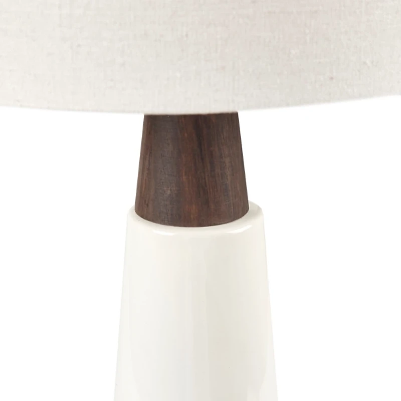 White Ceramic and Wood Cone Table Lamp