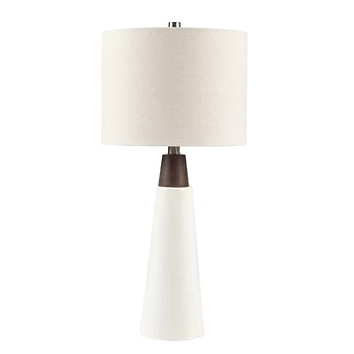 White Ceramic and Wood Cone Table Lamp