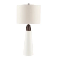 White Ceramic and Wood Cone Table Lamp