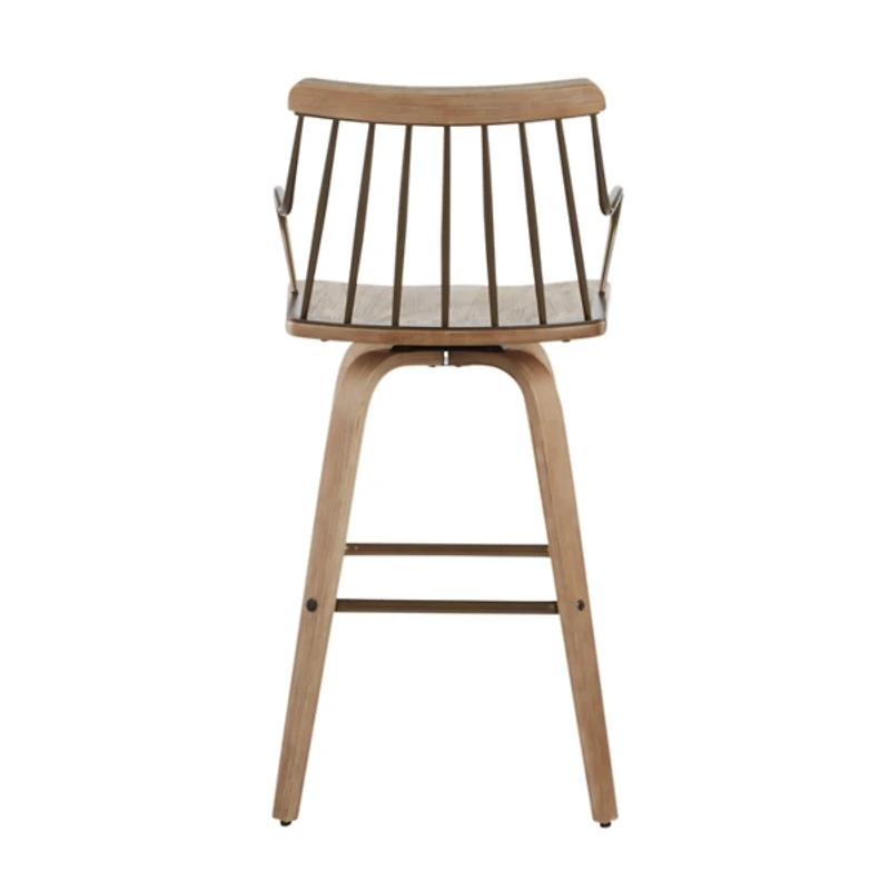 Whitewash Poplar Wood Swivel Counter Stool