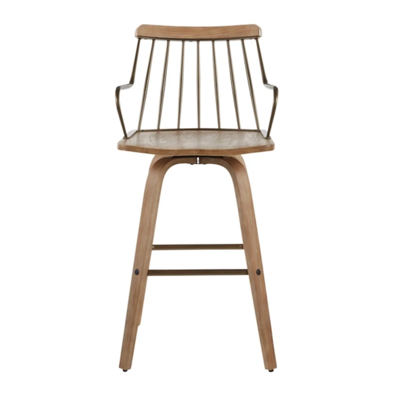 Whitewash Poplar Wood Swivel Counter Stool