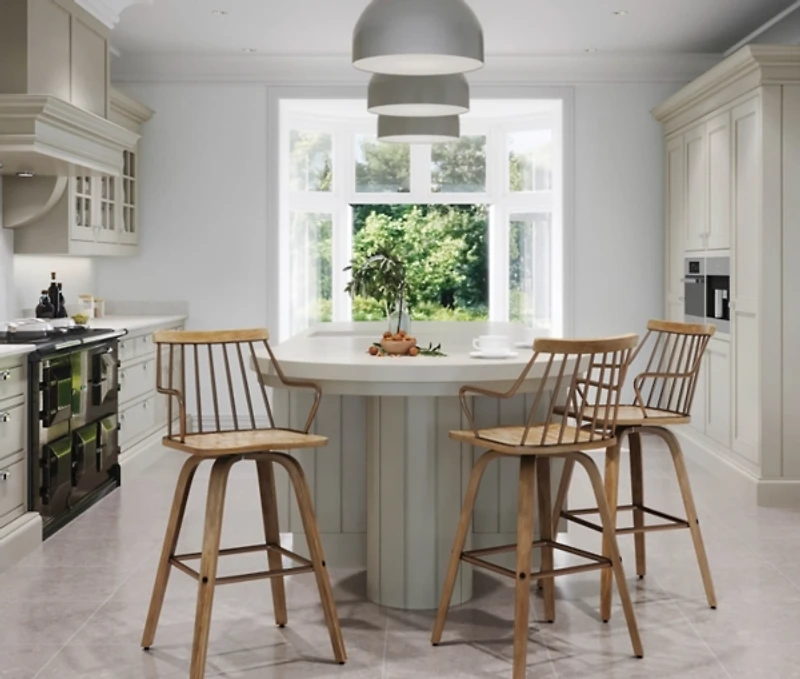 Whitewash Poplar Wood Swivel Counter Stool