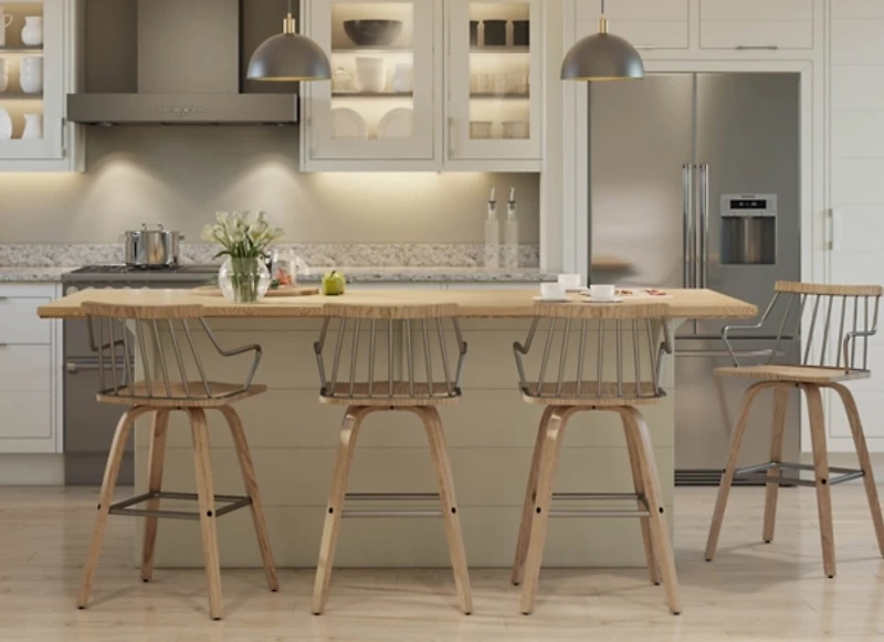 Whitewash Poplar Wood Swivel Counter Stool