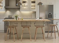 Whitewash Poplar Wood Swivel Counter Stool