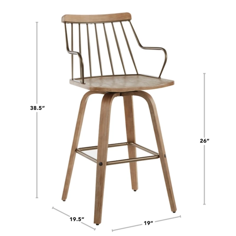 Whitewash Poplar Wood Swivel Counter Stool
