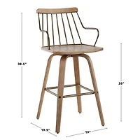 Whitewash Poplar Wood Swivel Counter Stool