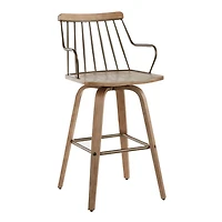 Whitewash Poplar Wood Swivel Counter Stool