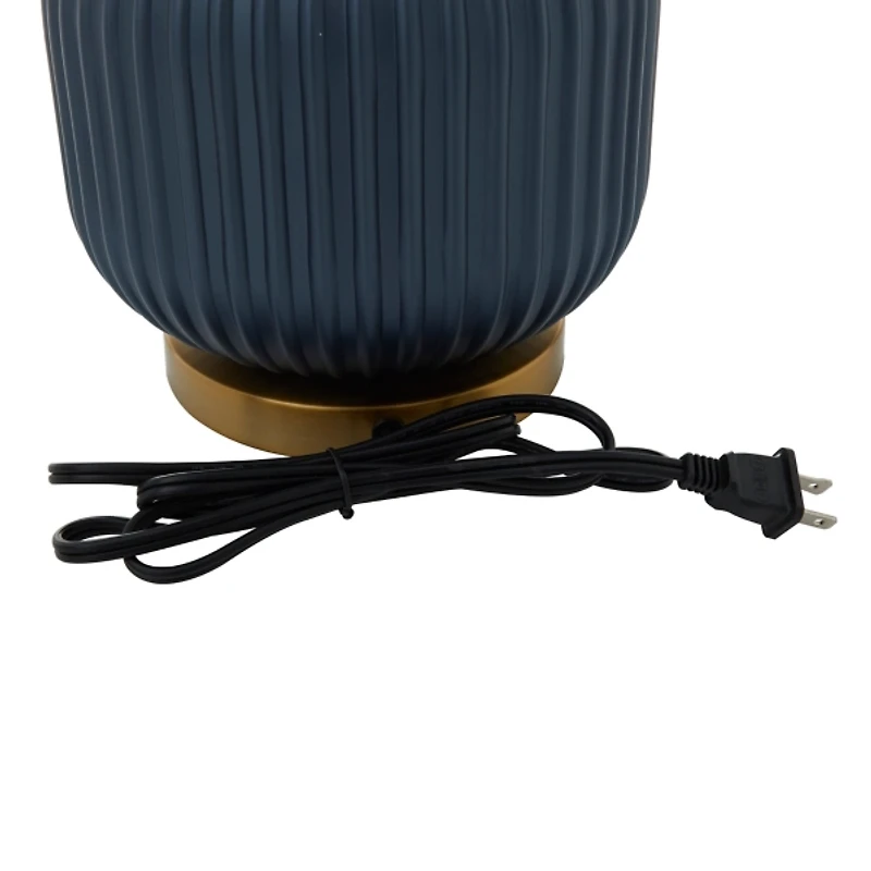 Glass Base Round Blue Velvet Shade Table Lamp