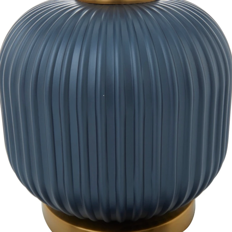 Glass Base Round Blue Velvet Shade Table Lamp