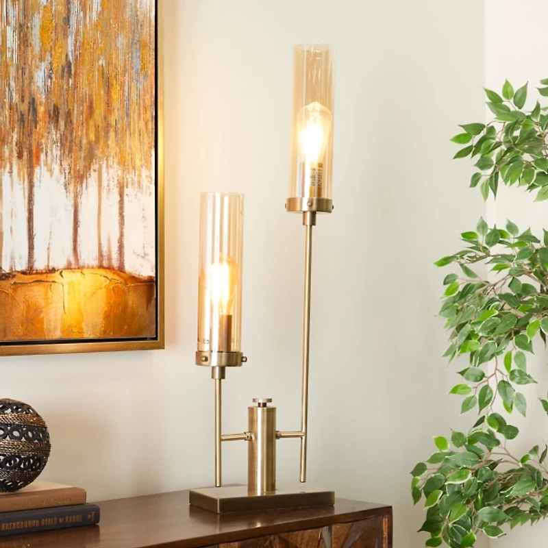 Gold Metal Double Stem Table Lamp