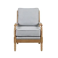 Blue Cushion Beaded Wood Frame Accent Chair