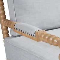 Blue Cushion Beaded Wood Frame Accent Chair