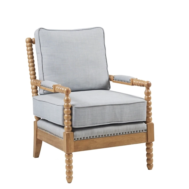Blue Cushion Beaded Wood Frame Accent Chair