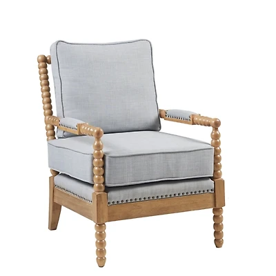Blue Cushion Beaded Wood Frame Accent Chair