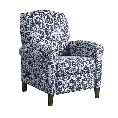 Sky Blue Fretwork Upholstered High Back Recliner