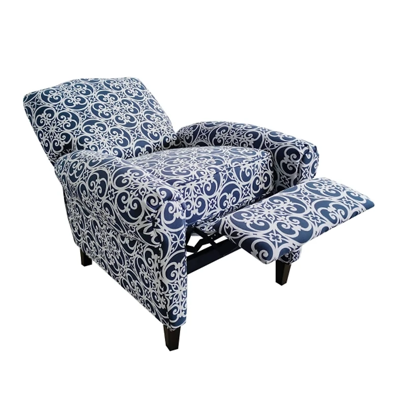 Sky Blue Fretwork Upholstered High Back Recliner