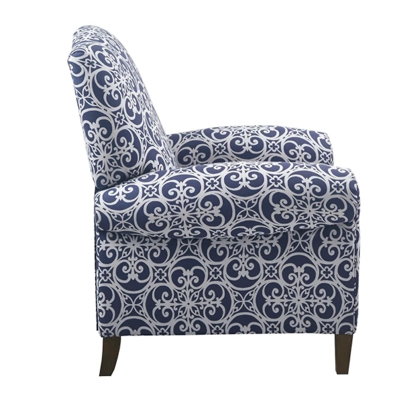 Sky Blue Fretwork Upholstered High Back Recliner