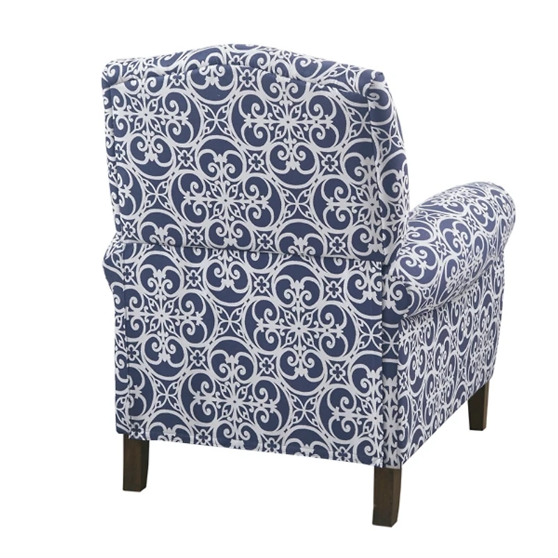 Sky Blue Fretwork Upholstered High Back Recliner
