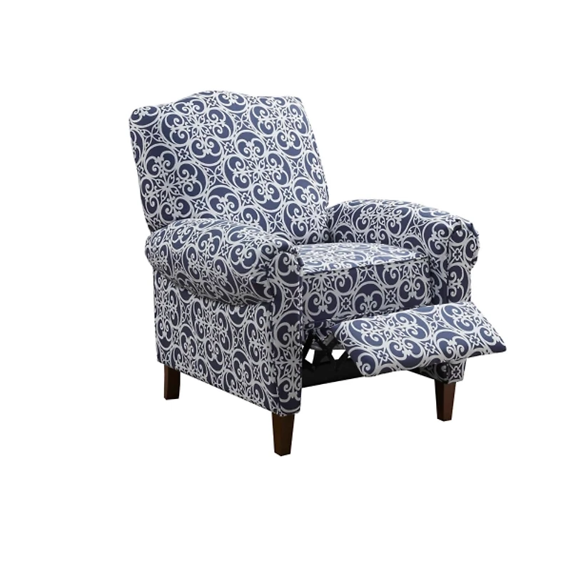 Sky Blue Fretwork Upholstered High Back Recliner