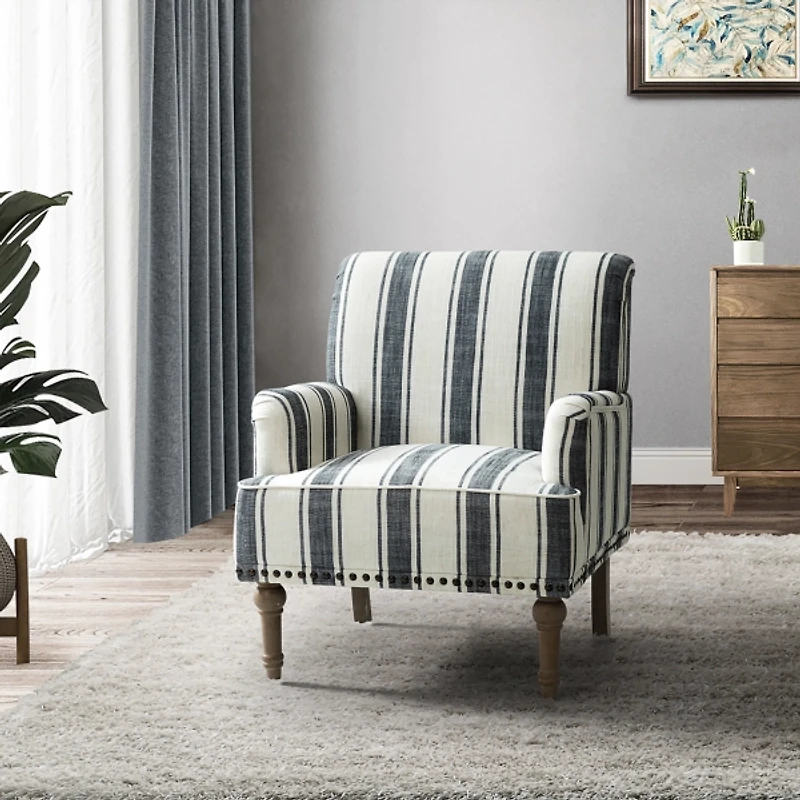 White Stripe Upholstered Accent Chair